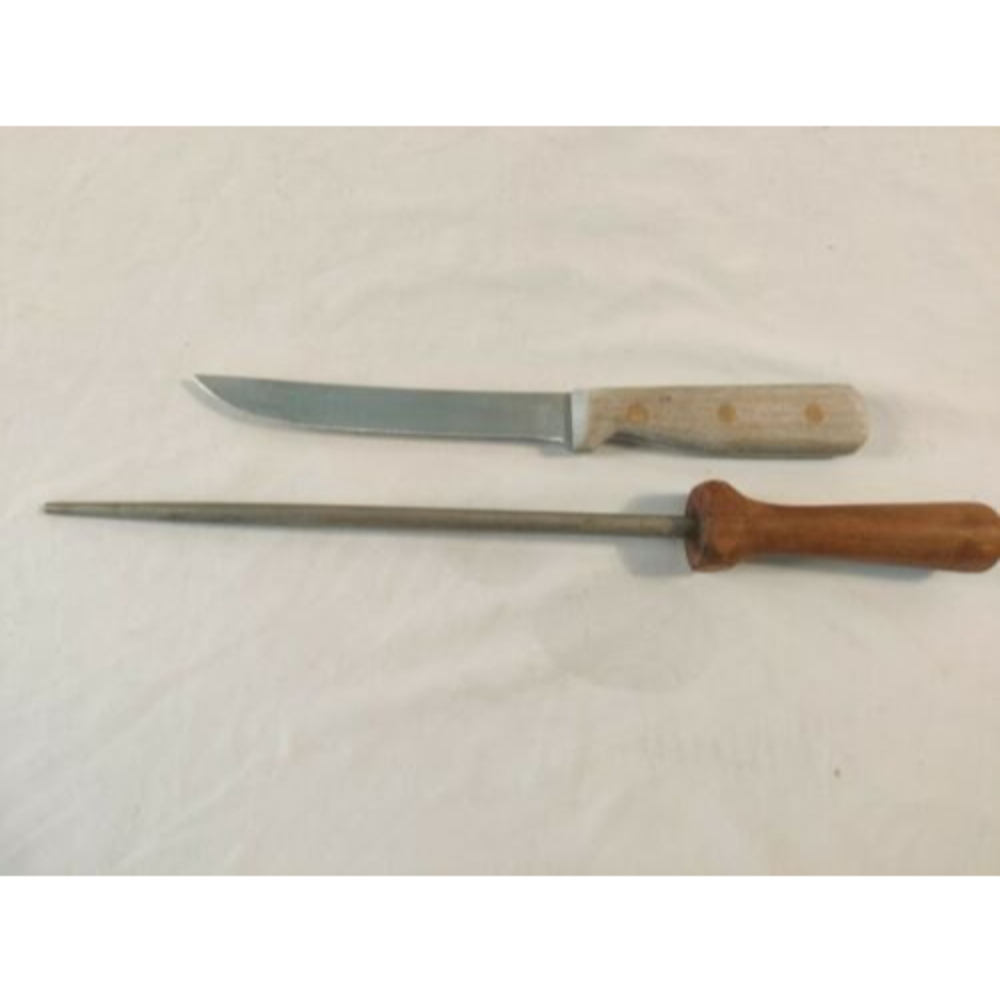 CHICAGO CUTLERY 61S SLICING KNIFE CL38 HONING STEEL SHARPENER WALNUT WOOD HANDLE